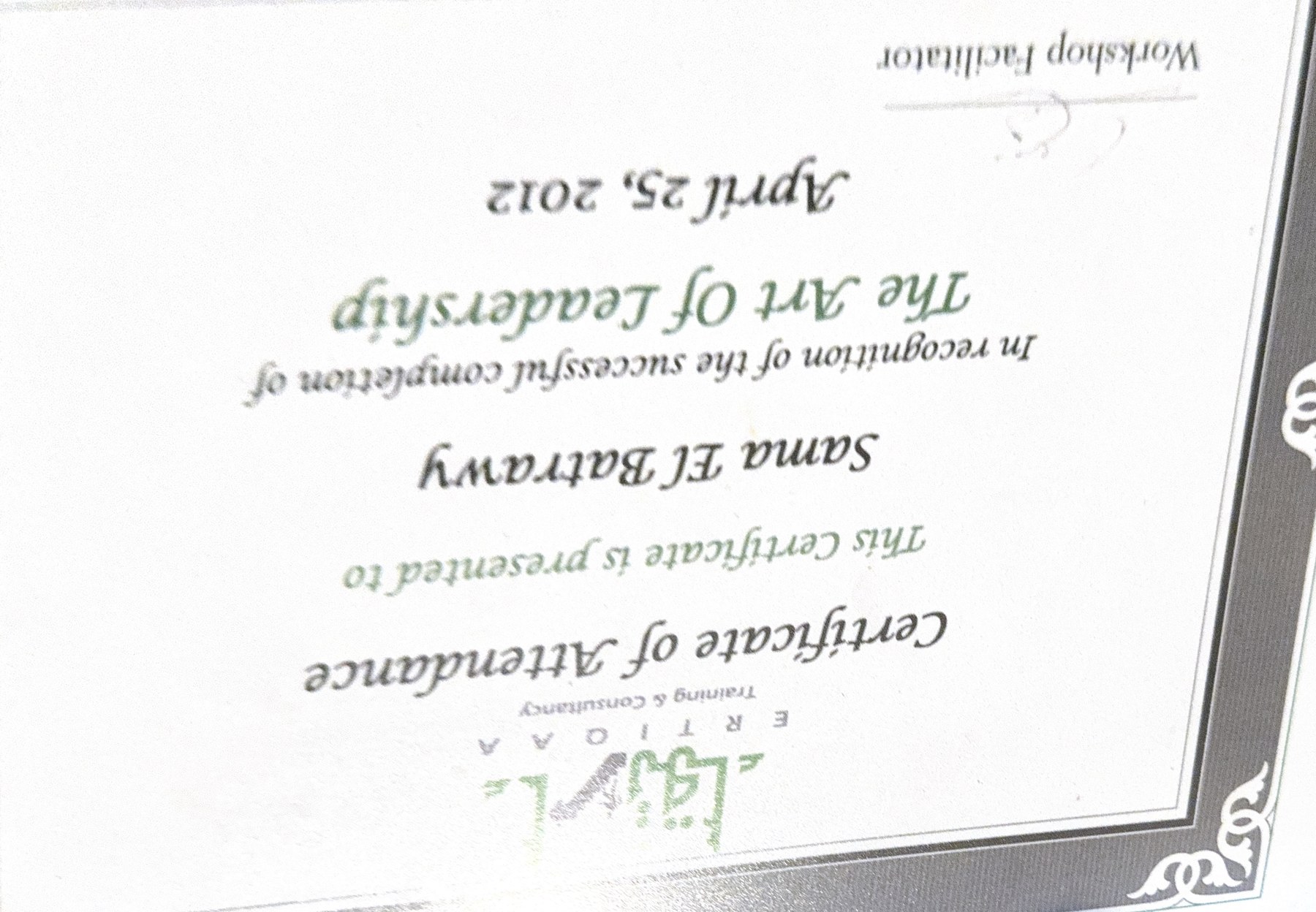The Art of Leadership certificate