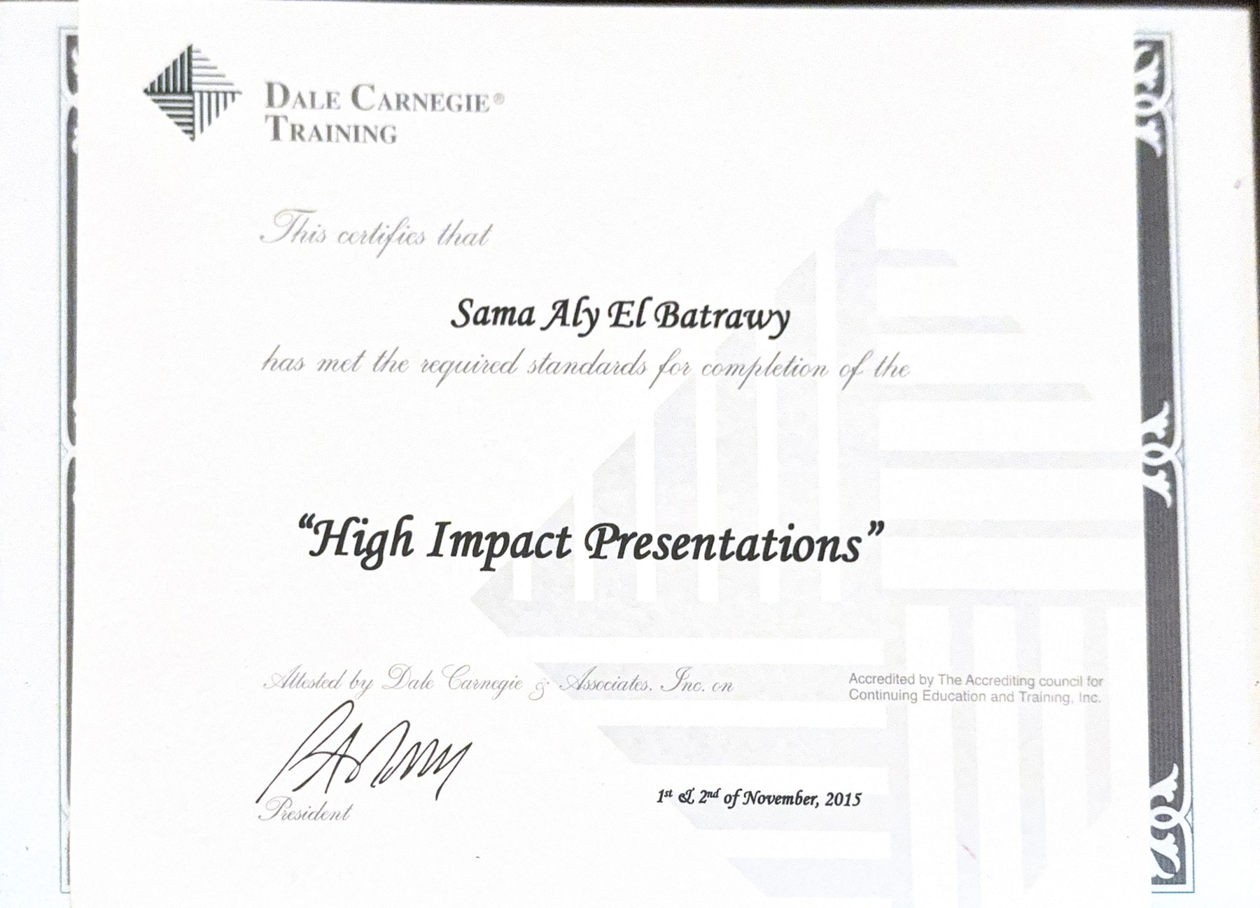 High Impact Presentations certificate
