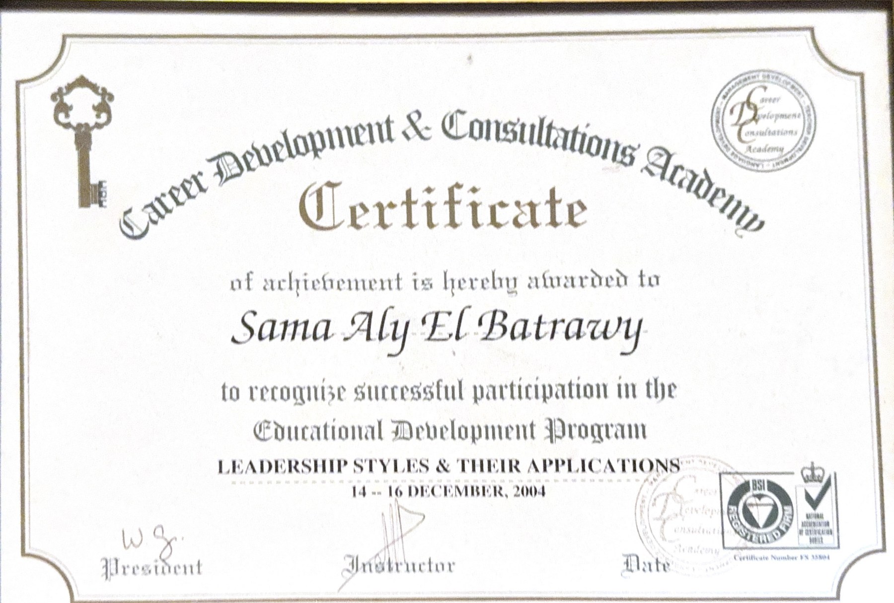 Leadership Styles & Their Applications certificate